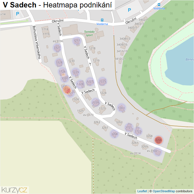 Mapa V Sadech - Firmy v ulici.