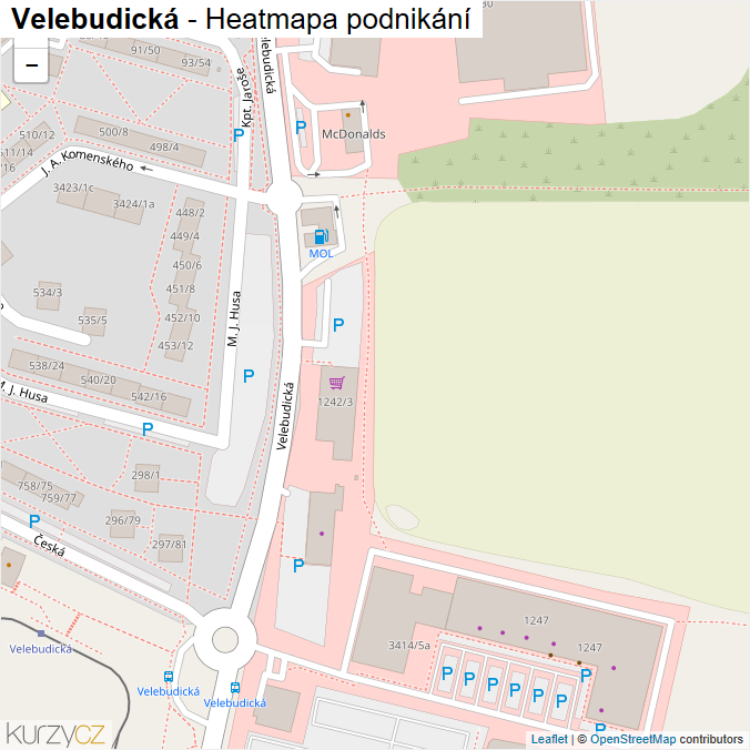 Mapa Velebudická - Firmy v ulici.
