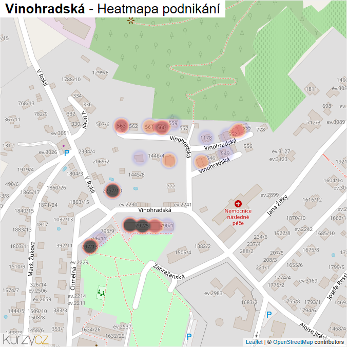 Mapa Vinohradská - Firmy v ulici.