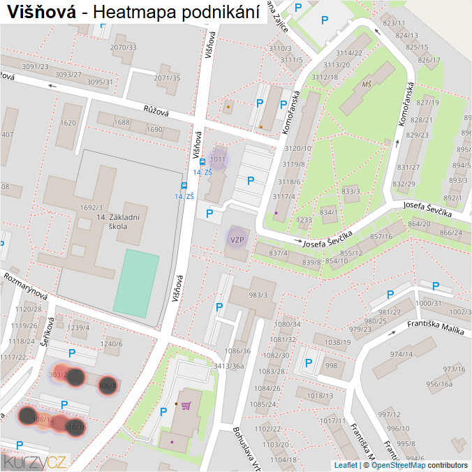 Mapa Višňová - Firmy v ulici.