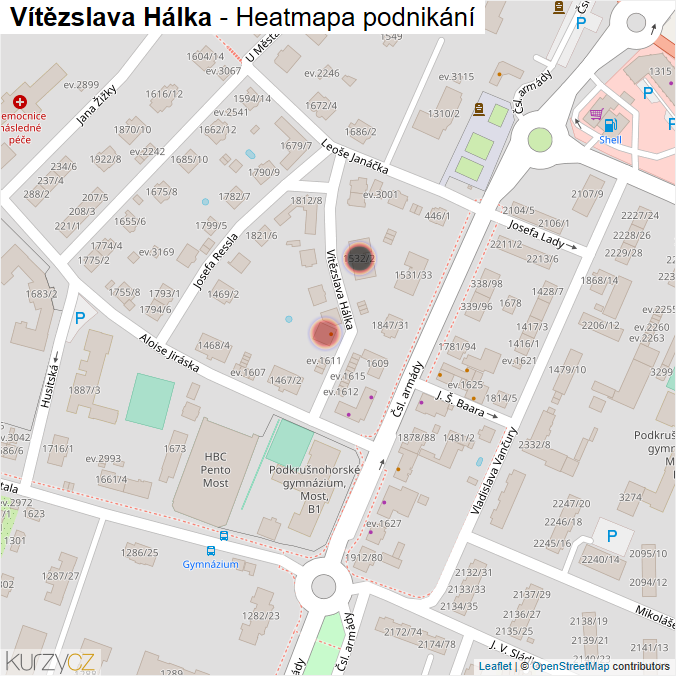 Mapa Vítězslava Hálka - Firmy v ulici.