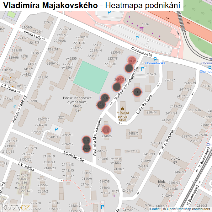 Mapa Vladimíra Majakovského - Firmy v ulici.