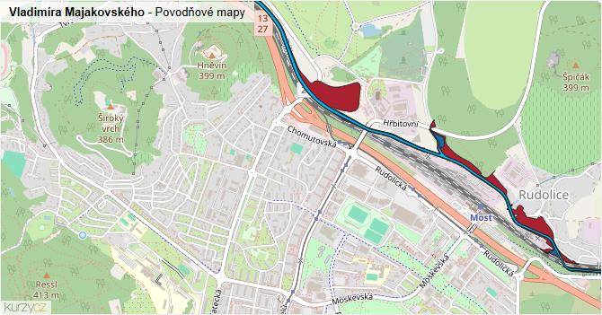 Vladimíra Majakovského - záplavové mapy stoleté vody