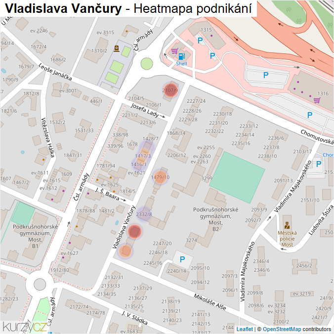 Mapa Vladislava Vančury - Firmy v ulici.
