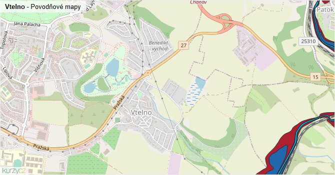 Vtelno - záplavové mapy stoleté vody
