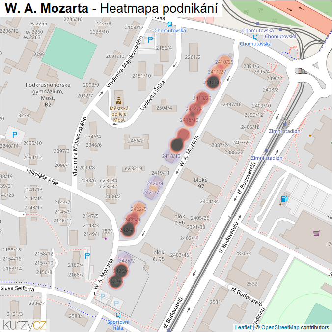 Mapa W. A. Mozarta - Firmy v ulici.
