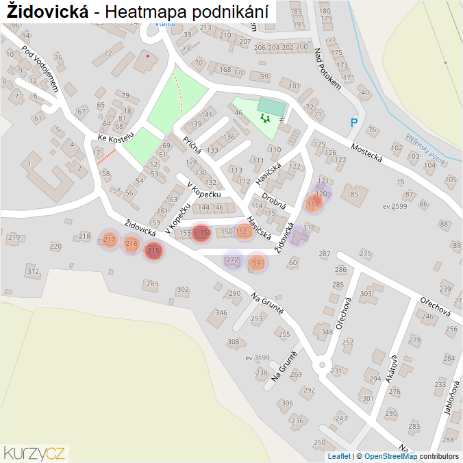 Mapa Židovická - Firmy v ulici.