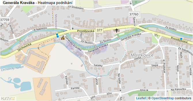 Generála Kraváka - mapa podnikání