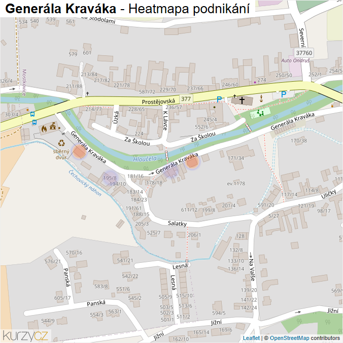 Mapa Generála Kraváka - Firmy v ulici.