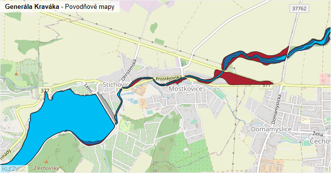 Generála Kraváka - záplavové mapy stoleté vody