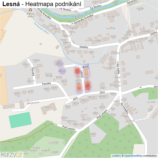 Mapa Lesná - Firmy v ulici.