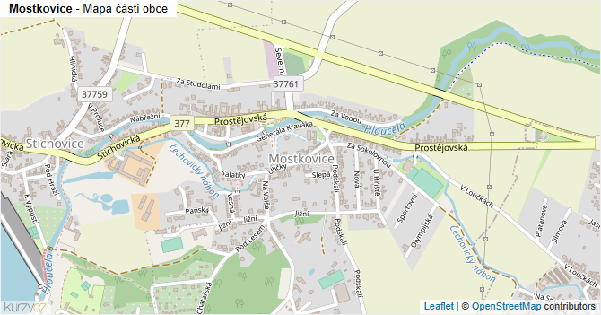 Mostkovice - mapa části obce