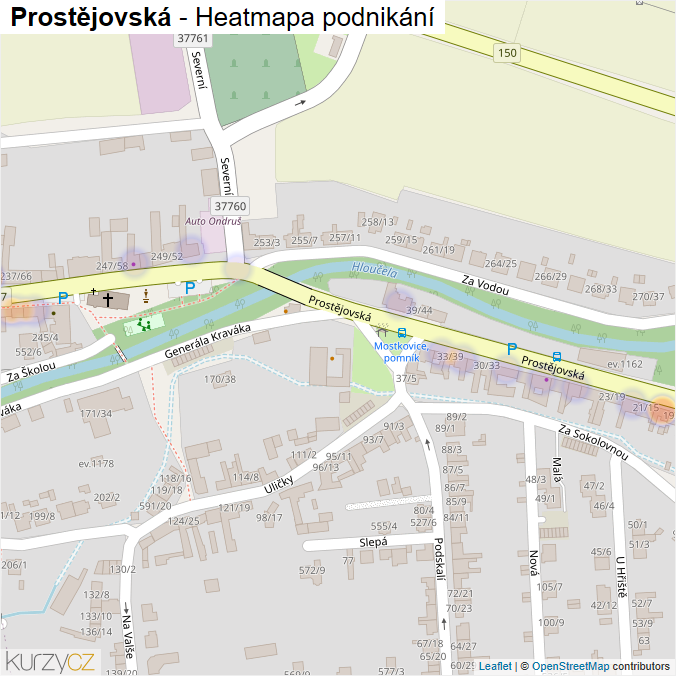 Mapa Prostějovská - Firmy v ulici.