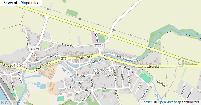 Severní - mapa ulice