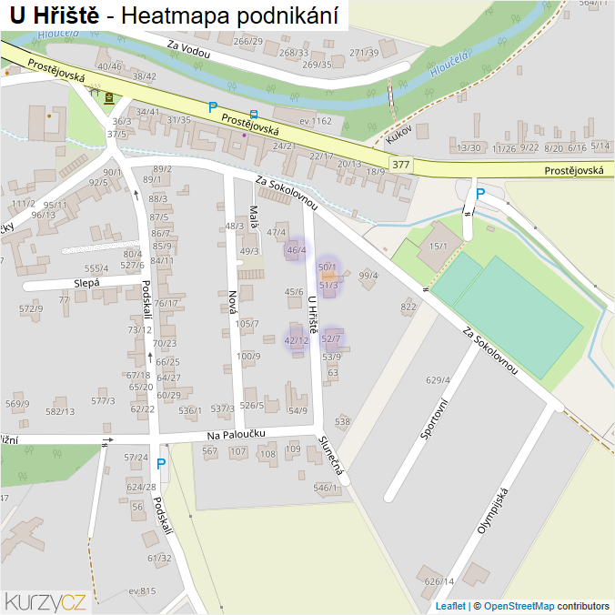 Mapa U Hřiště - Firmy v ulici.