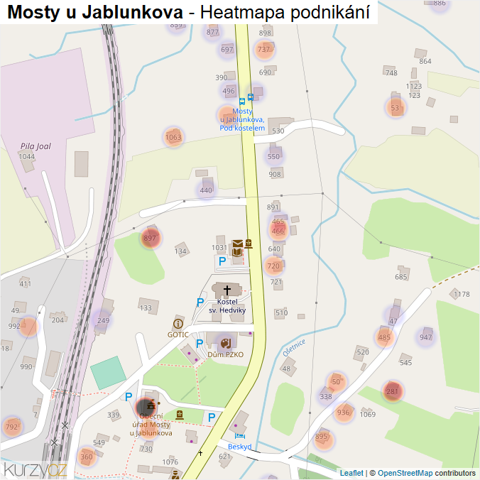 Mapa Mosty u Jablunkova - Firmy v části obce.