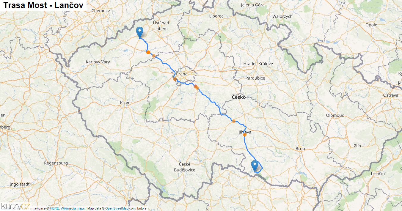 Most-Lančov, mapa trasy