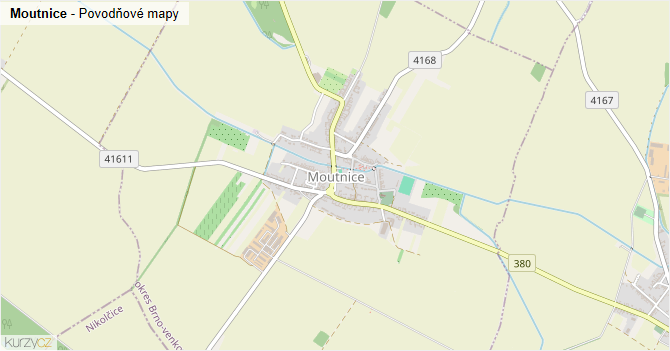 Moutnice - záplavové mapy stoleté vody
