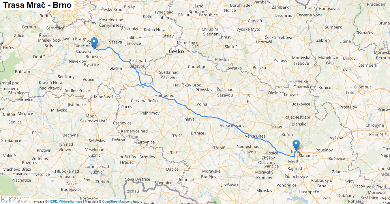 Mrač-Brno, mapa trasy
