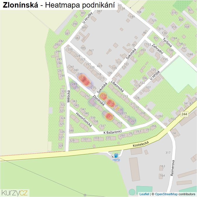 Mapa Zlonínská - Firmy v ulici.