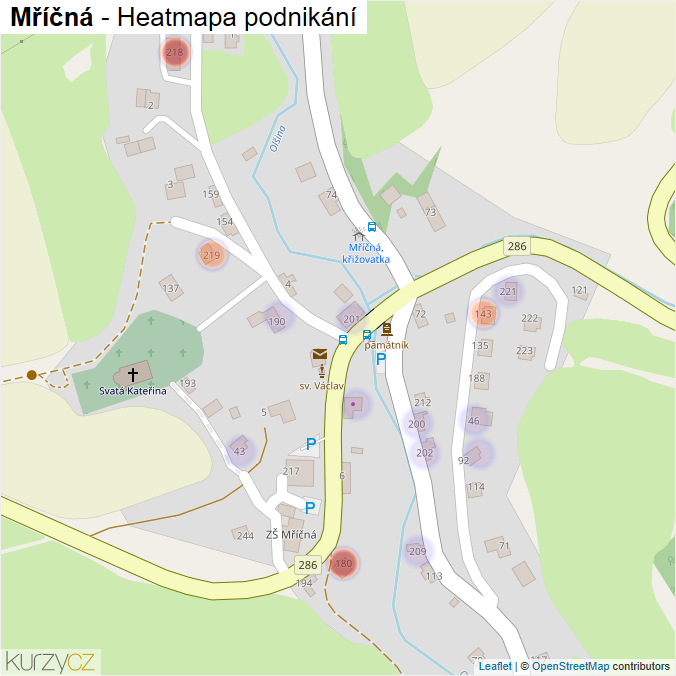 Mapa Mříčná - Firmy v části obce.