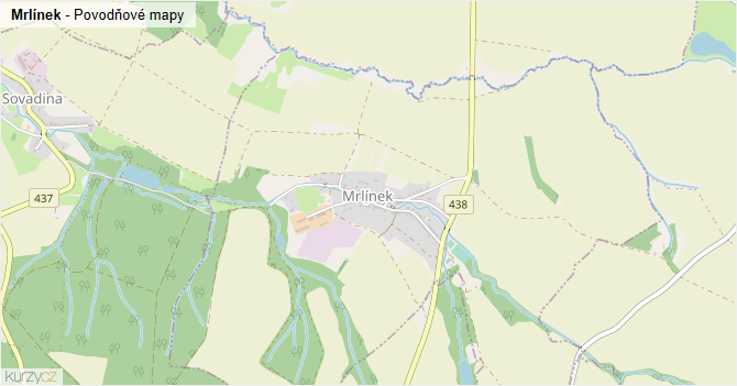 Mrlínek - záplavové mapy stoleté vody