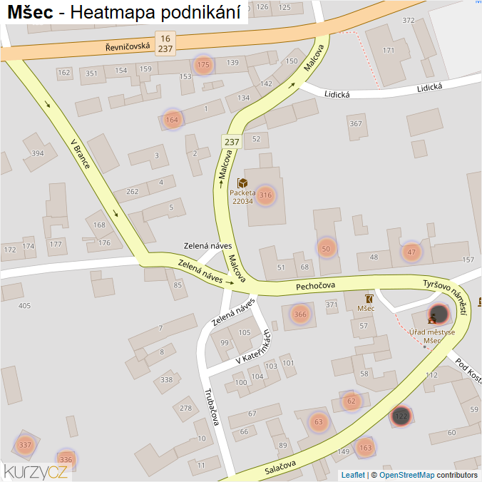 Mapa Mšec - Firmy v obci.