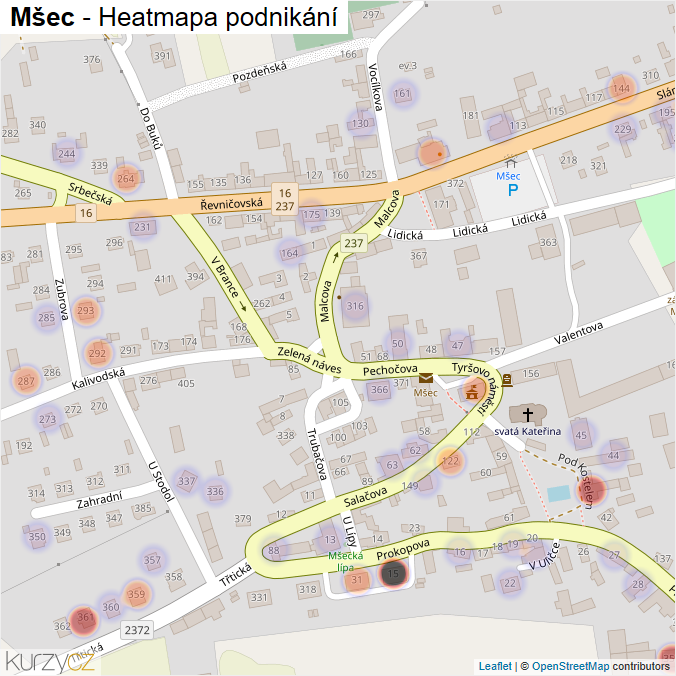 Mapa Mšec - Firmy v části obce.