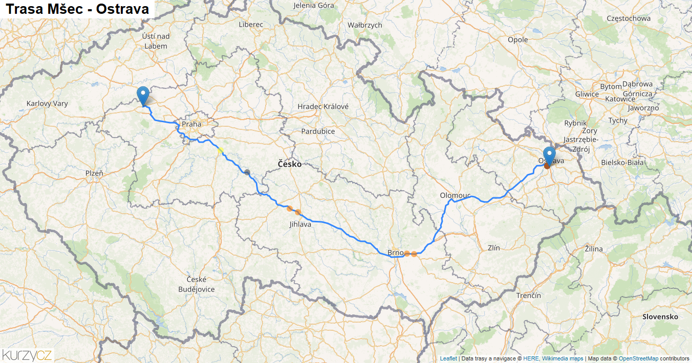 Mšec-Ostrava, mapa trasy