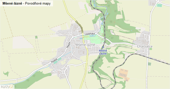 Mšené-lázně - záplavové mapy stoleté vody