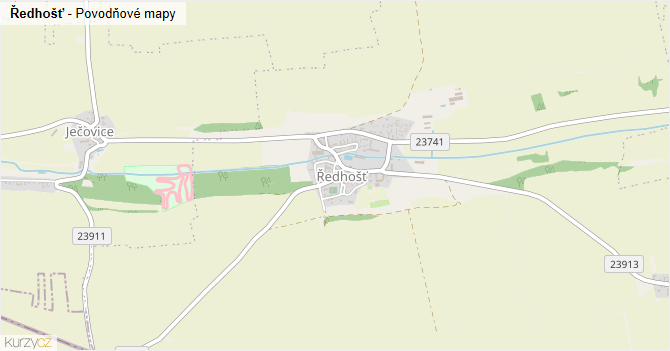Ředhošť - záplavové mapy stoleté vody