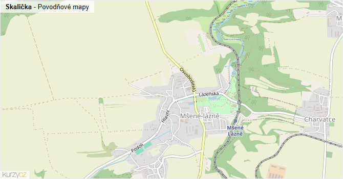 Skalička - záplavové mapy stoleté vody