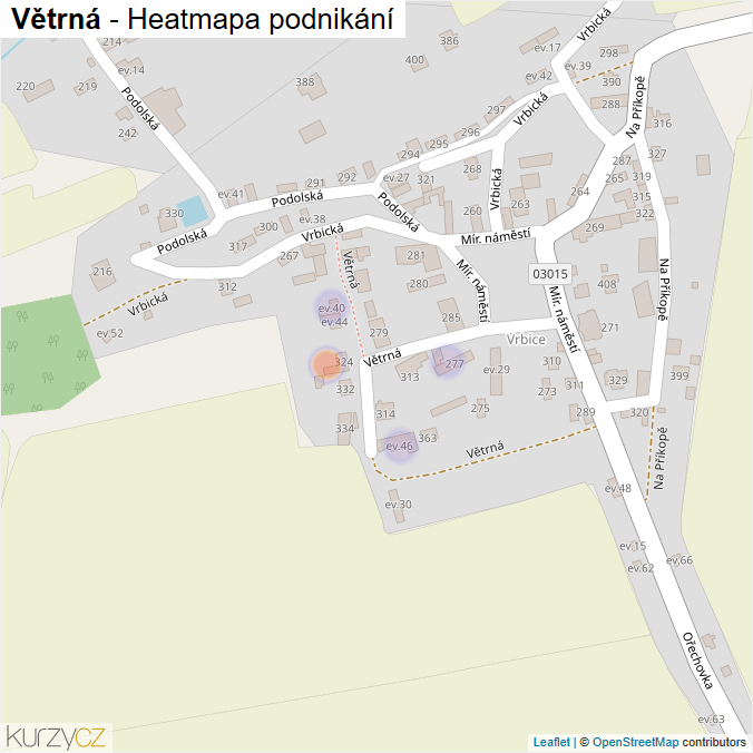 Mapa Větrná - Firmy v ulici.