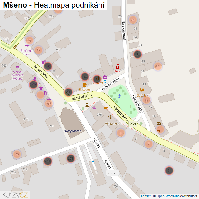 Mapa Mšeno - Firmy v obci.
