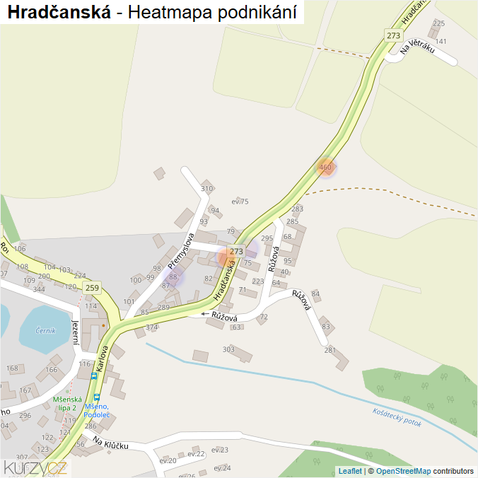 Mapa Hradčanská - Firmy v ulici.