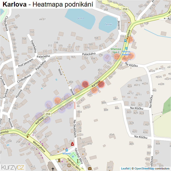 Mapa Karlova - Firmy v ulici.