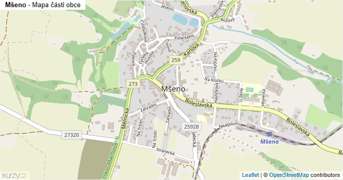 Mšeno - mapa části obce