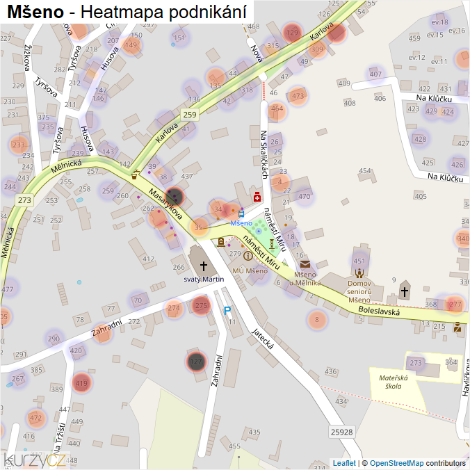 Mapa Mšeno - Firmy v části obce.