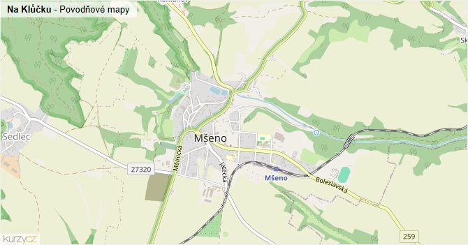Na Klůčku - záplavové mapy stoleté vody