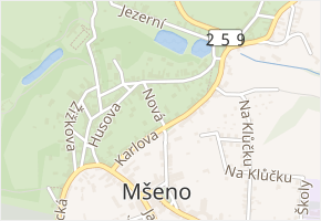 Nová v obci Mšeno - mapa ulice