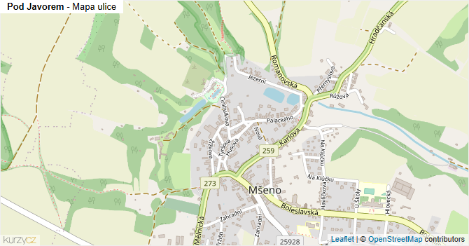 Pod Javorem - mapa ulice