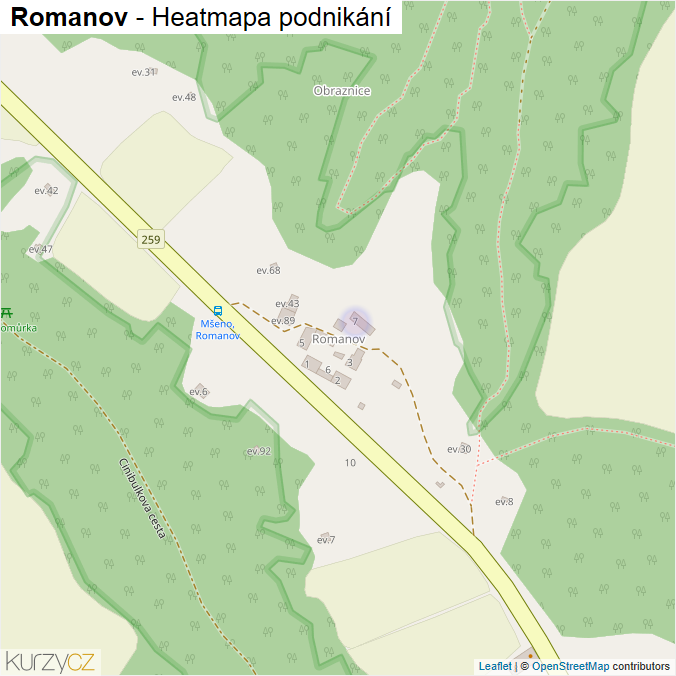 Mapa Romanov - Firmy v části obce.