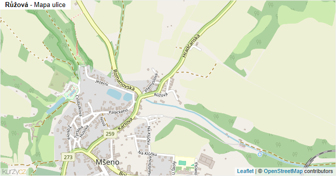 Růžová - mapa ulice