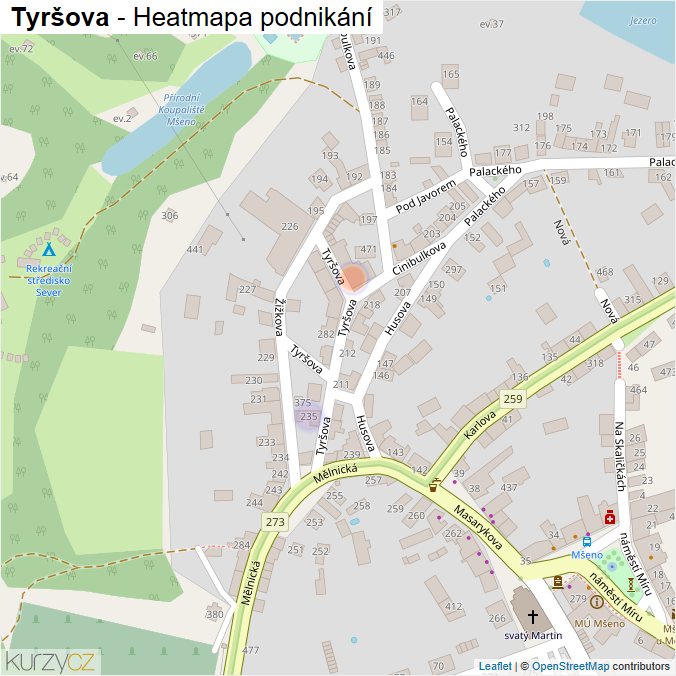 Mapa Tyršova - Firmy v ulici.