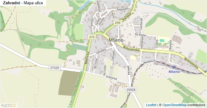 Zahradní - mapa ulice