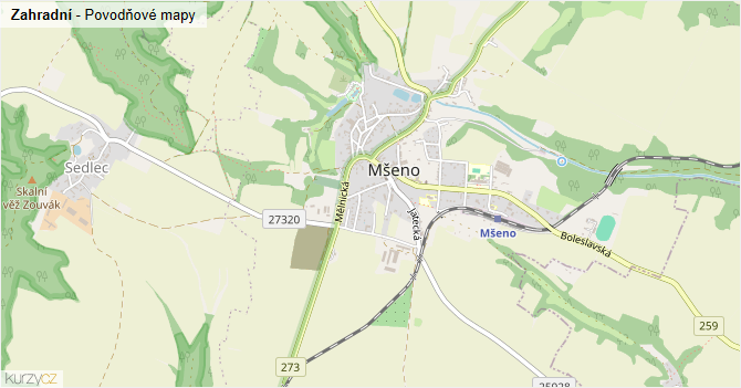 Zahradní - záplavové mapy stoleté vody