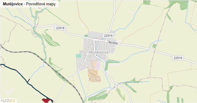 Mutějovice - záplavové mapy stoleté vody