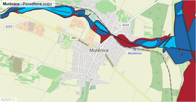 Mutěnice - záplavové mapy stoleté vody