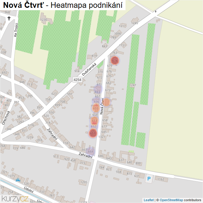 Mapa Nová Čtvrť - Firmy v ulici.