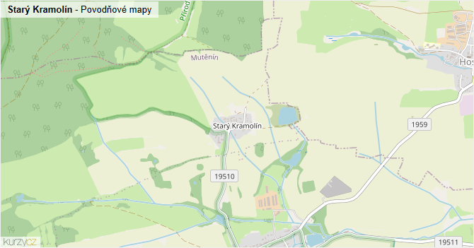 Starý Kramolín - záplavové mapy stoleté vody